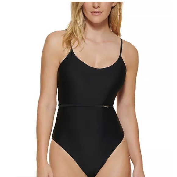 CALVIN KLEIN Over The-Shoulder Wrap Around 1pc Swimsuit swimwear black New 16 - Picture 4 of 16